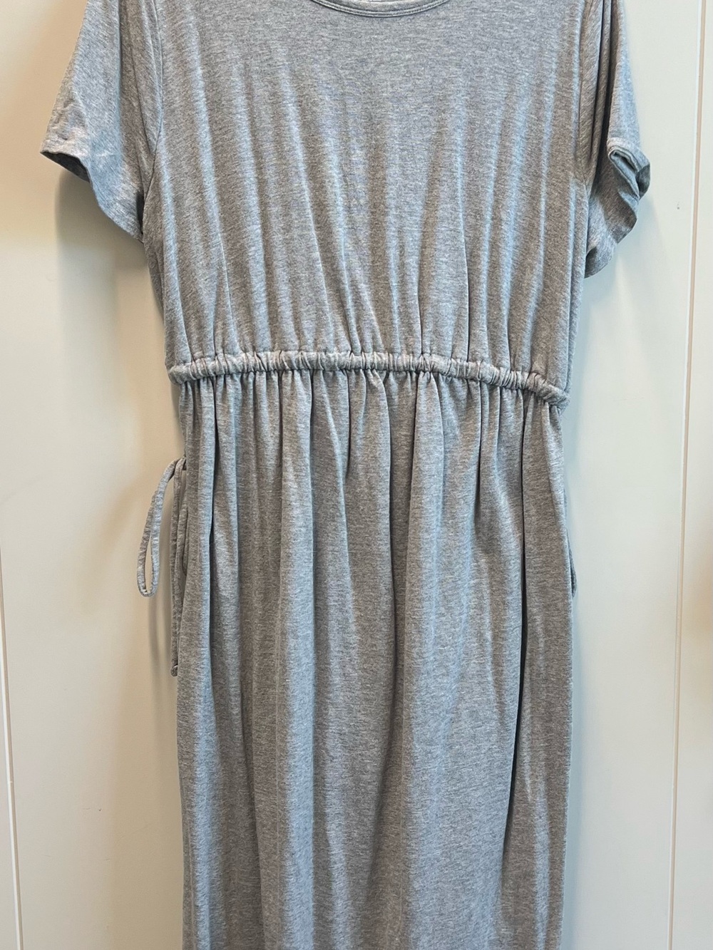 Heather Gray Drawstring Maternity Waist Midi Dress